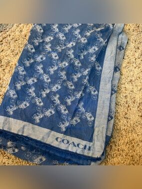 Coach Blue and White Monogram Carriage Scarf